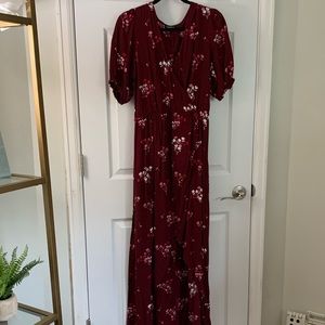 Express Red Short Sleeve Ruffle Flora Wrap Maxi Dress